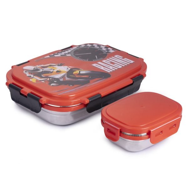 GIVOX Lunch time stainless steel lunch box | BPA Free | Durable Airtight & Leakproof  Lunch box With 2 Container | Portable & Compact Food Storage fot Office, School & Travel.